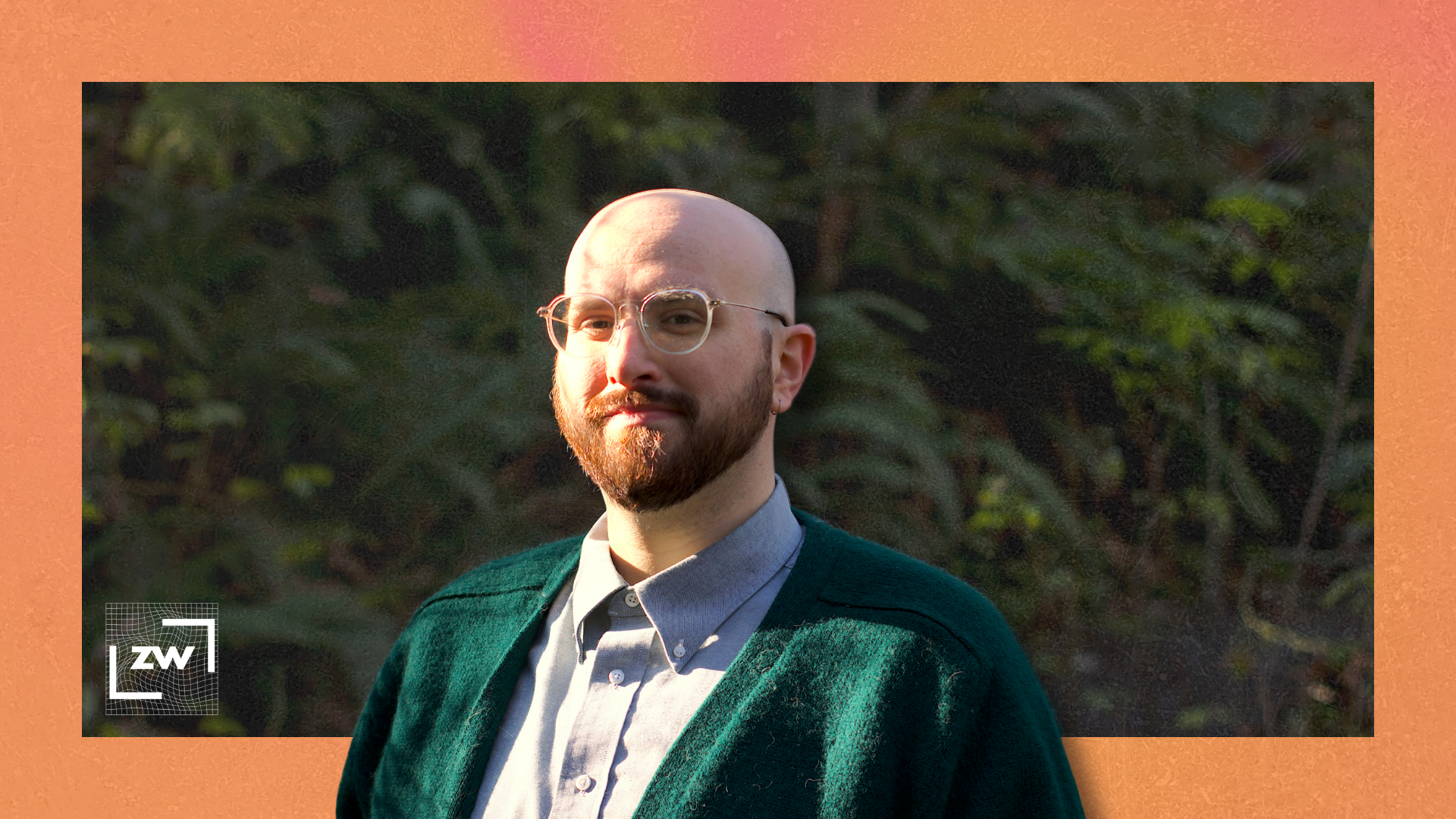 Photo of me standing in a forest against an orange background