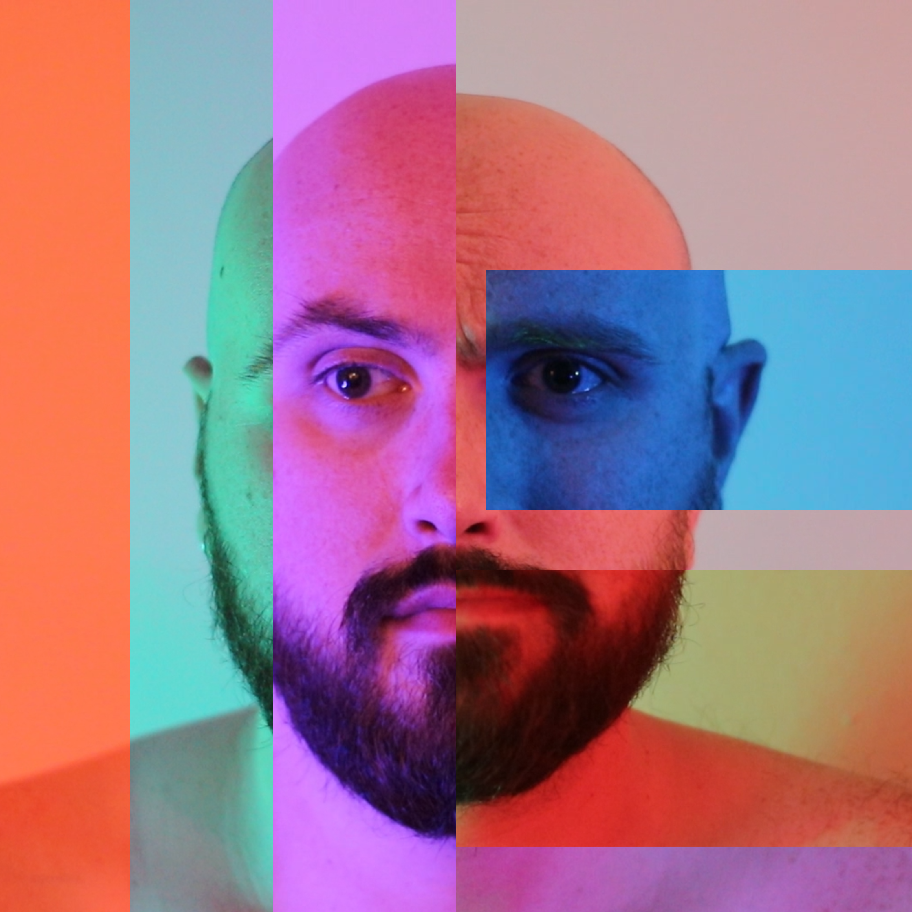 Cover art for Speaking that consists of a collage of different images of my face with different color lighting.
