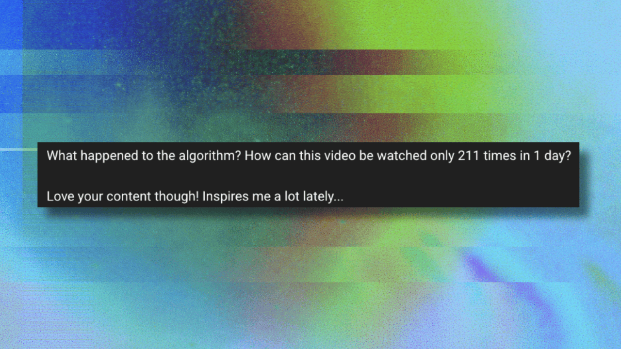 A comment from a video on vocal production that reads "What happened to the algorithm? How can this video be watched only 211 times in 1 day? Love your content though! Inspires me a lot lately..."