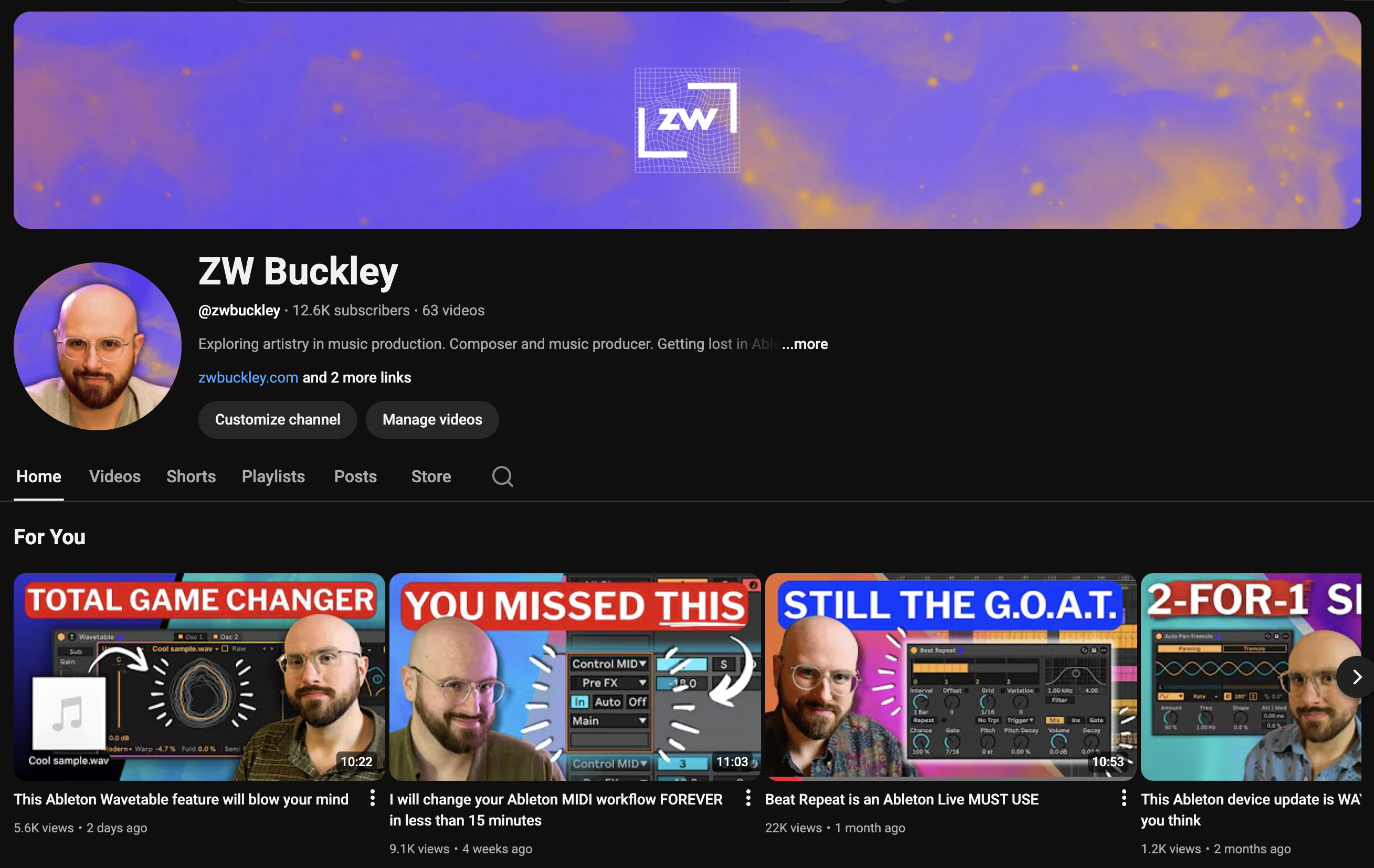 Screenshot of my YouTube channel as of 11-17-2025