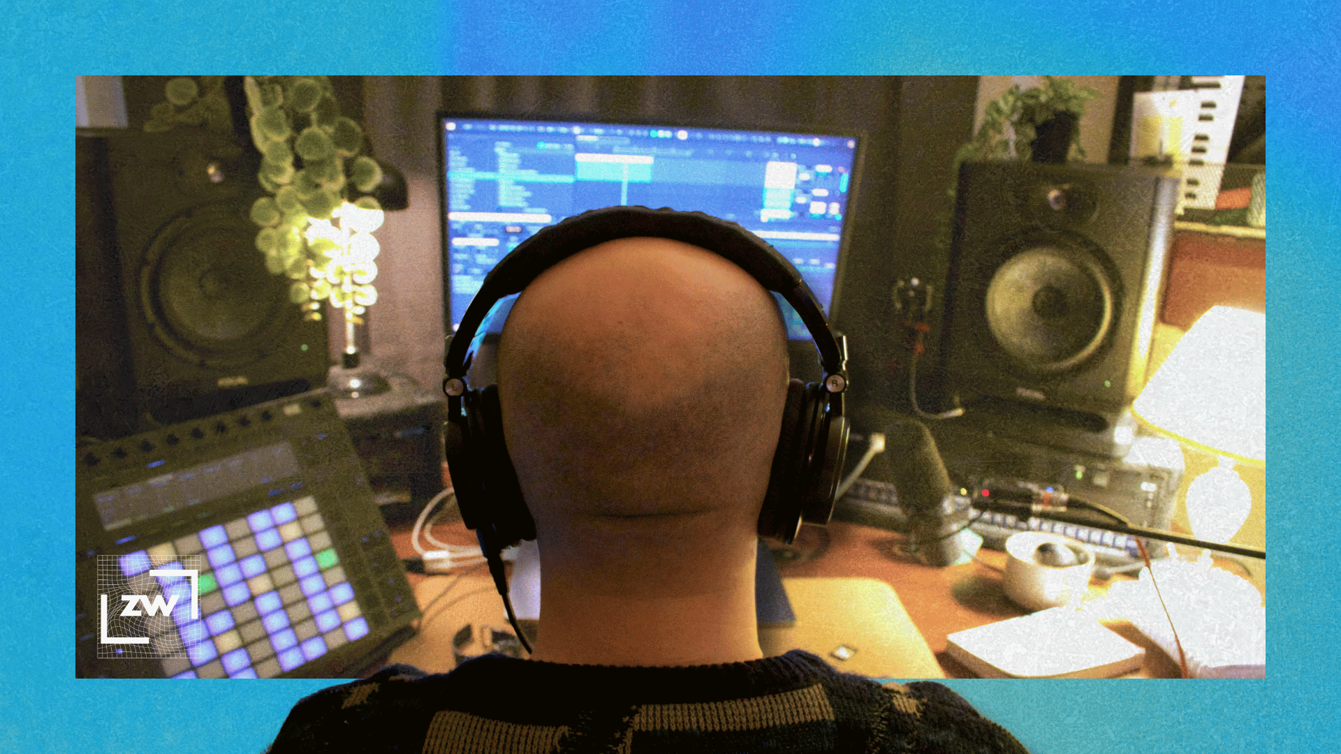 Over the shoulder point of view of me looking at Ableton Live