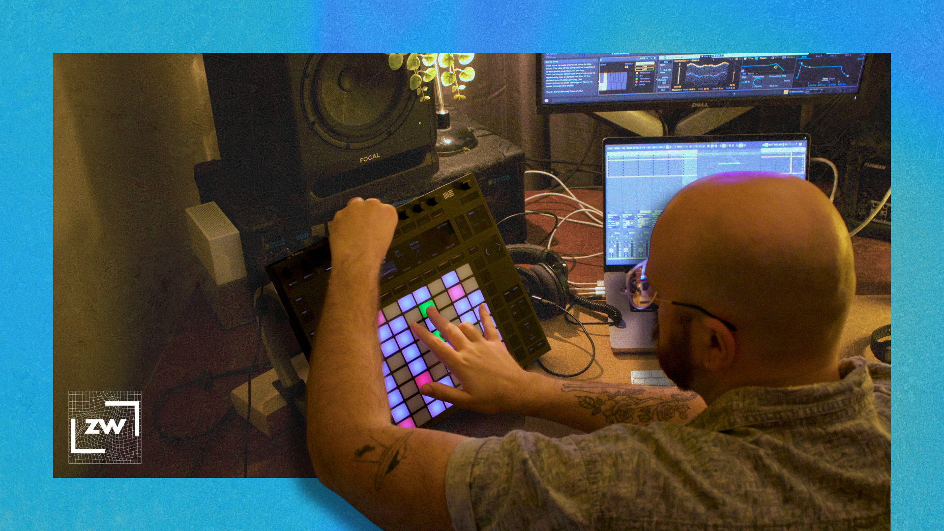 Image of me sitting at my desk playing the Push 2